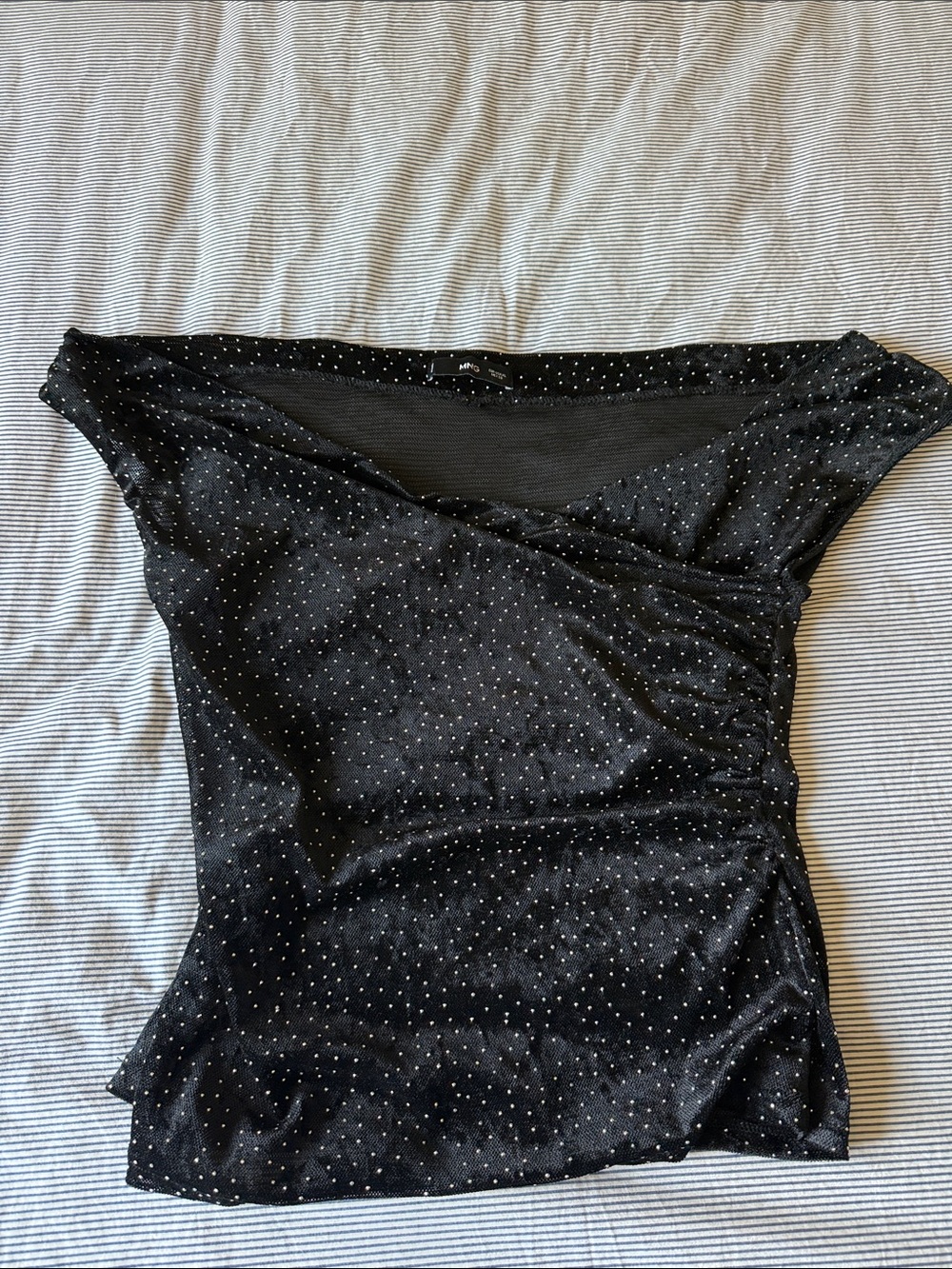 Mango Black Sparkle Off-Shoulder Top with Silver Dots